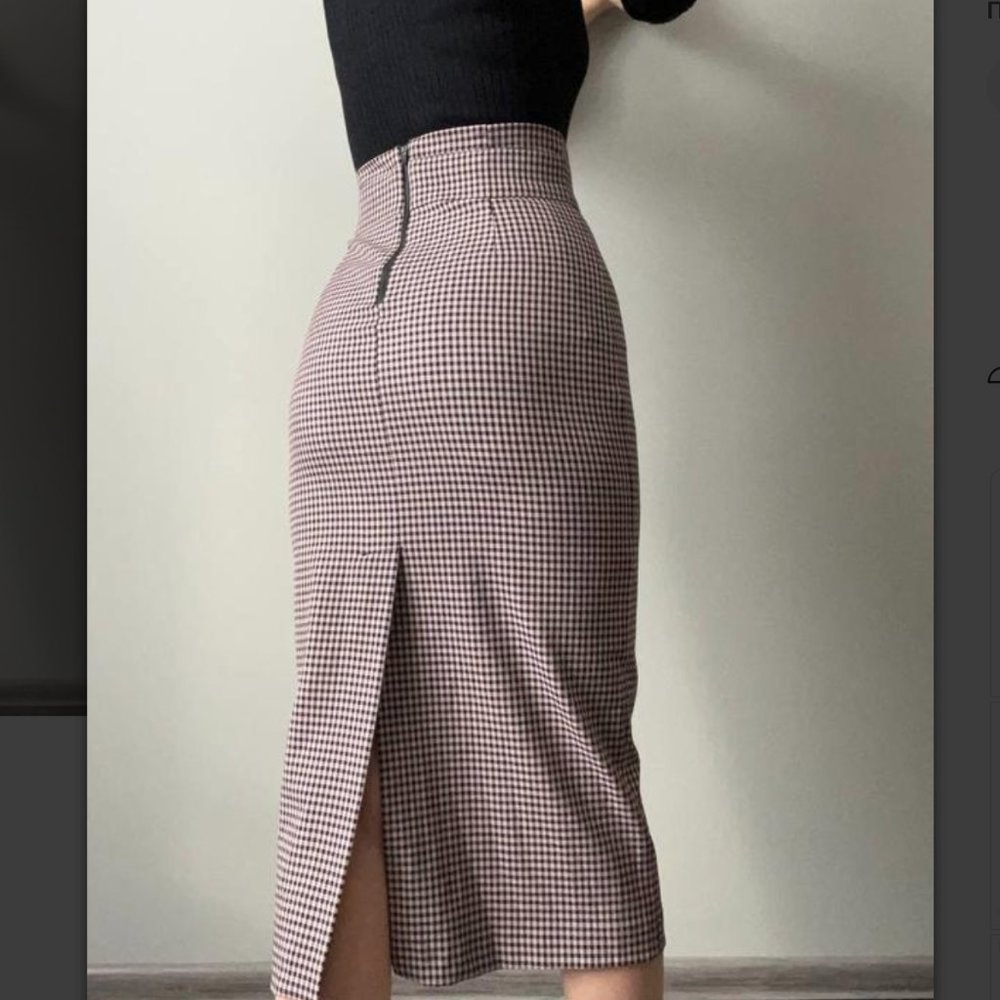 ZARA GINGHAM PLAID STRETCH EXPOSED ZIPPER PENCIL MIDI MAXI SKIRT_2
